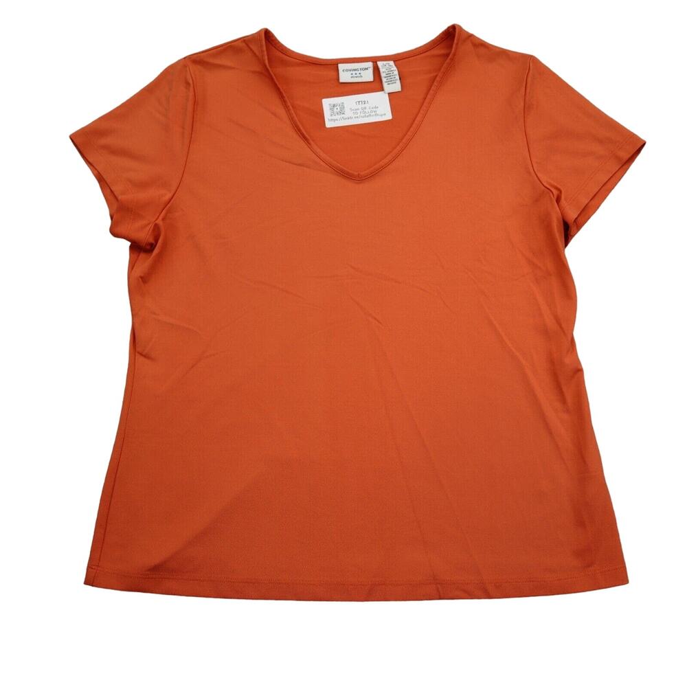 Covington Shirt Womens L Orange V Neck Short Sleeve Stretch Casual Tee